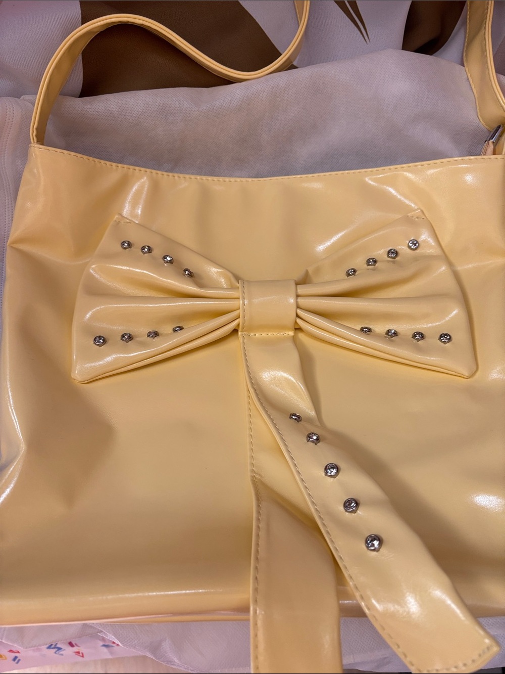 Yellow Bow-Accent Shoulder Bag